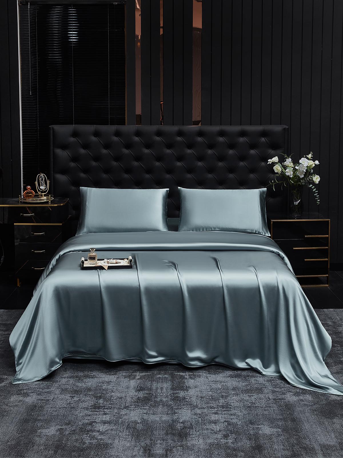 [Blu Grigiastro] SilkSilky-IT 22Momme Seta pura Bedding Set 001