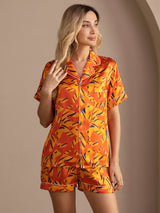 [Cane Arancione] SilkSilky-IT Short Sleeve Lapel Collar Pigiami da donna 005