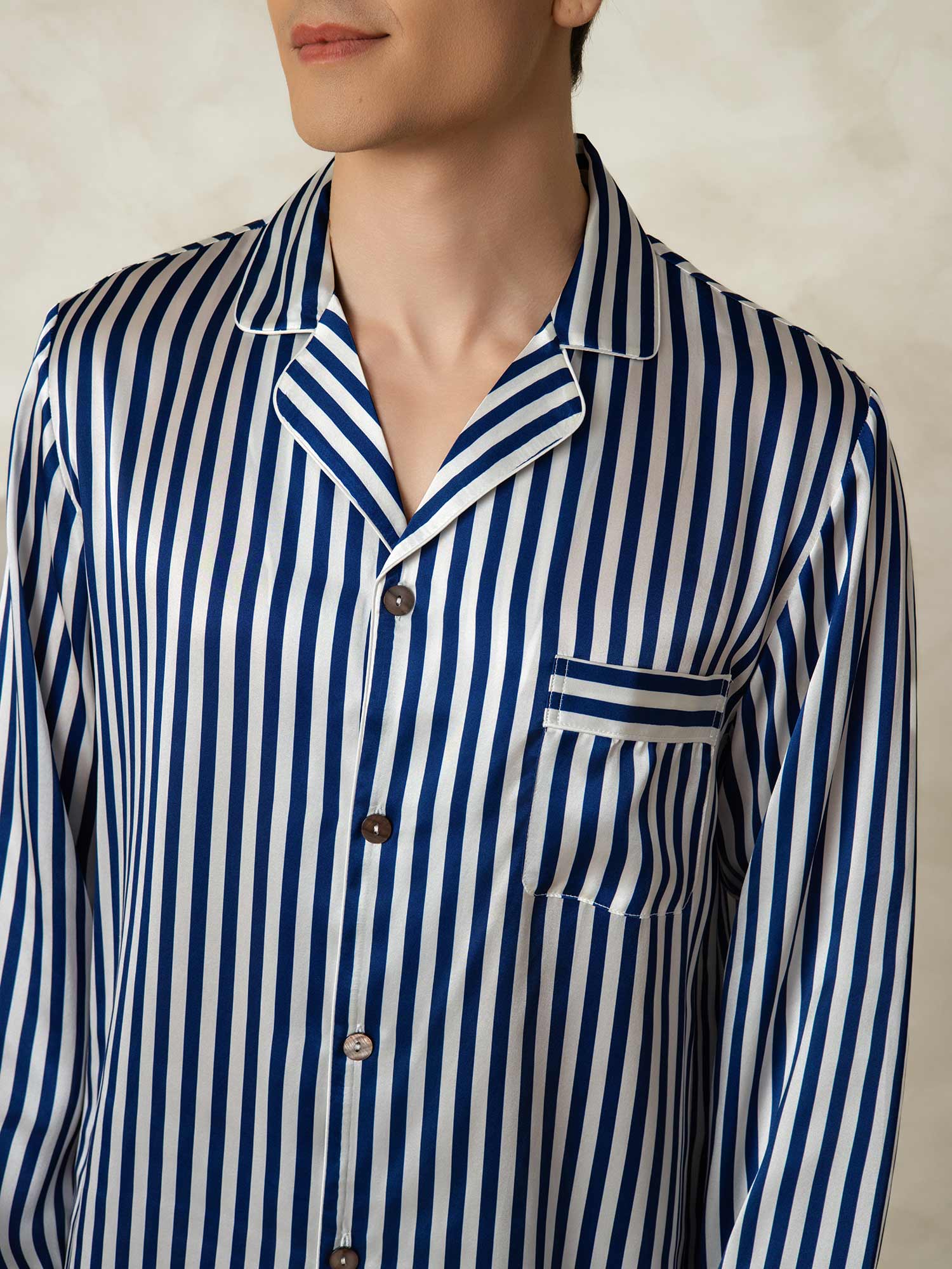 [Righe Navy] SilkSilky-IT 19Momme Seta pura Mens Pajamas 006