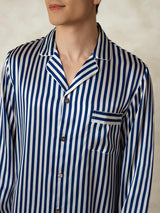 [Righe Navy] SilkSilky-IT 19Momme Seta pura Mens Pajamas 006,