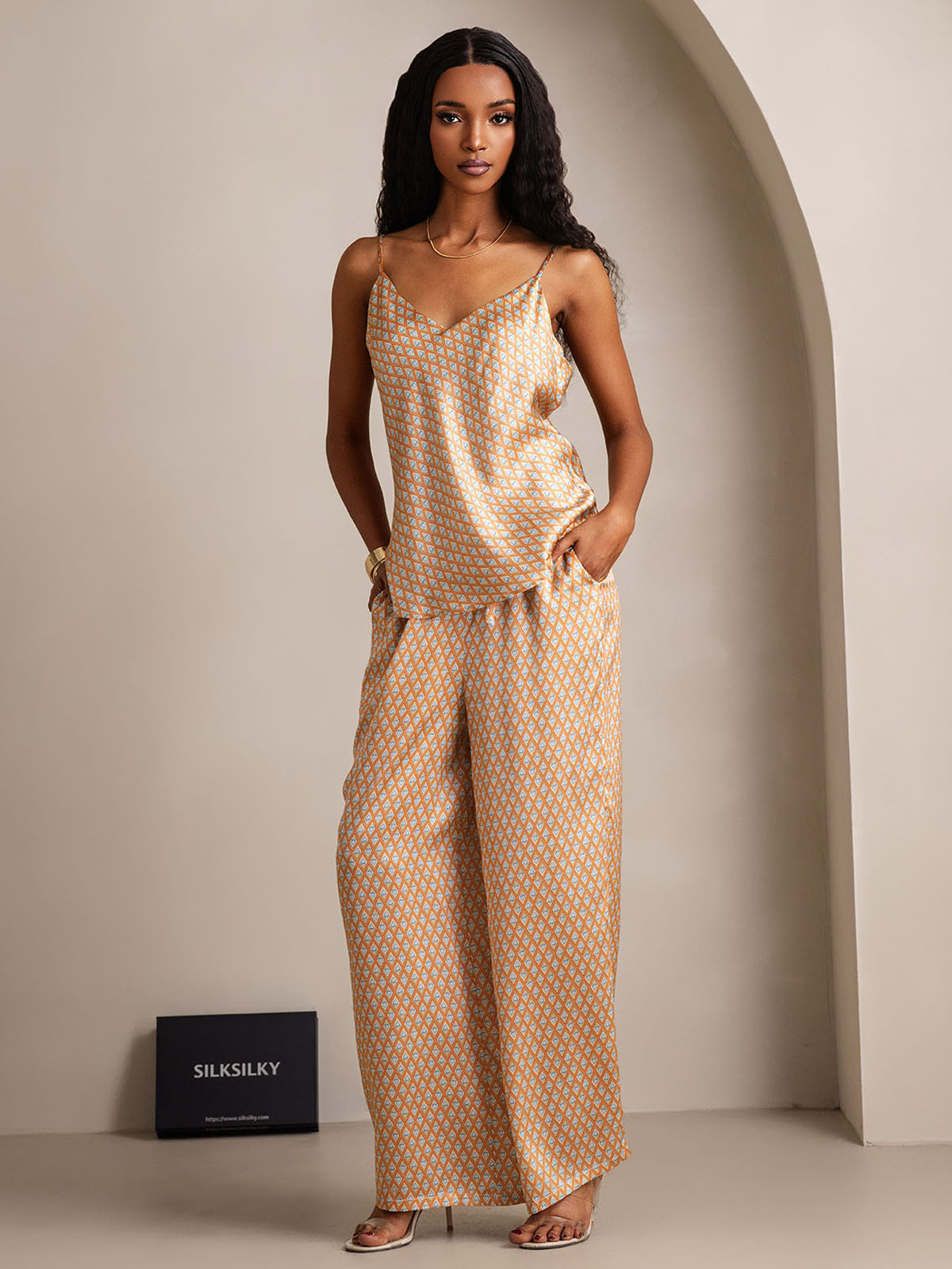 [Floral] SilkSilky-IT Seta pura Collo a V Set di Bretelle 006
