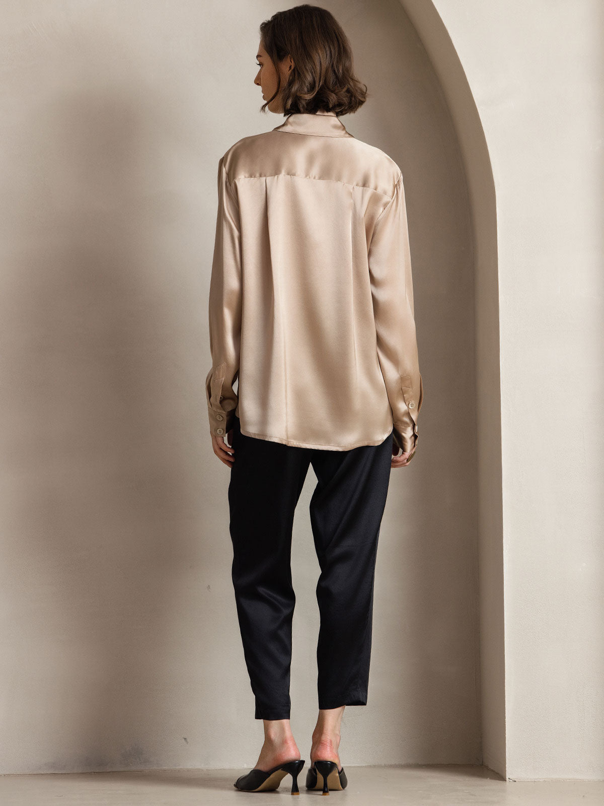 [Champagne] SilkSilky-IT Seta Colletto risvolto Camicie da donna 002