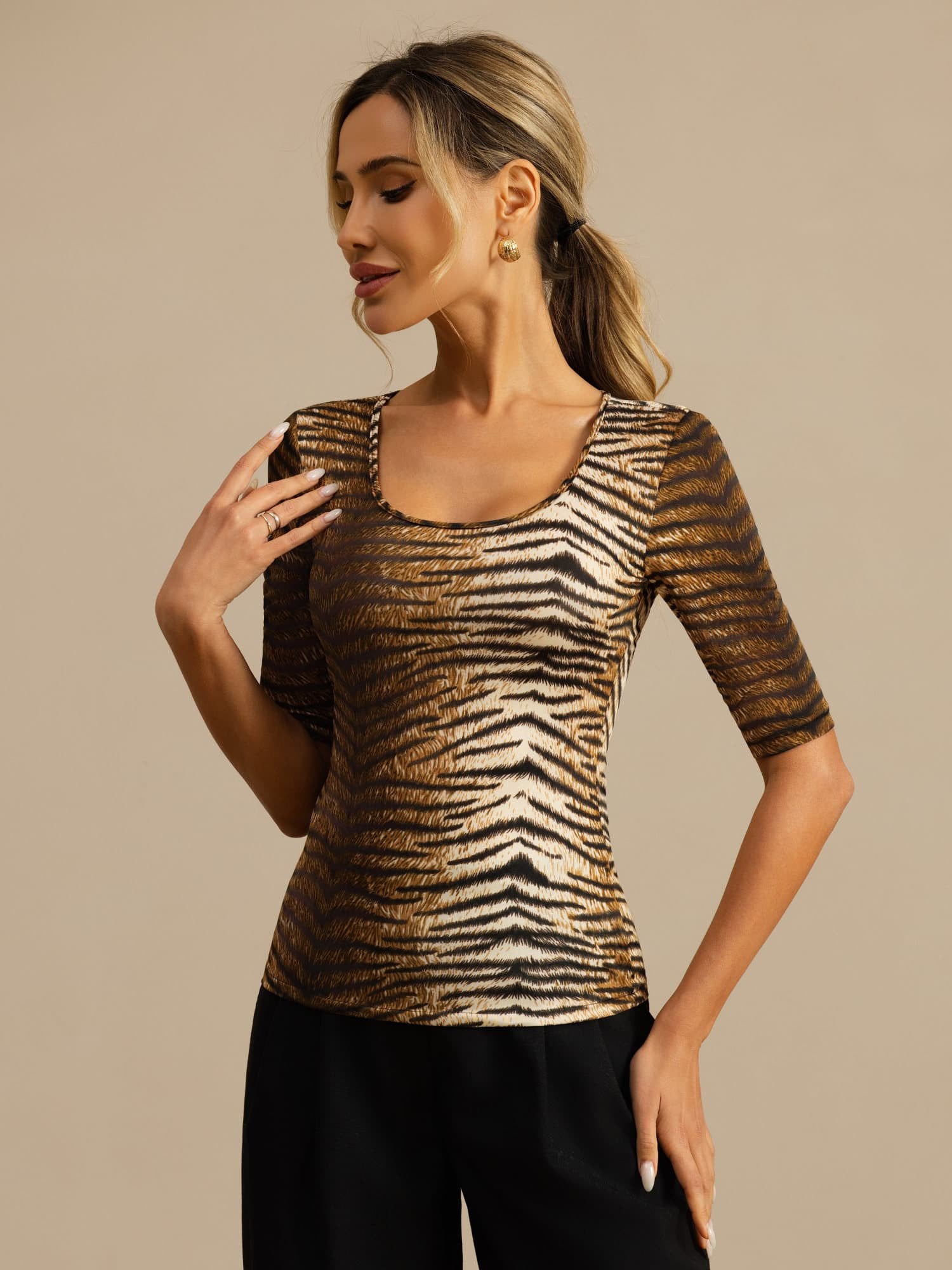 [Tigre] SilkSilky-IT Manga media Scollo A Coppa Magliette donna 003