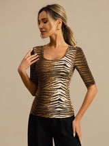 [Tigre] SilkSilky-IT Manga media Scollo A Coppa Magliette donna 003