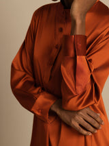 [Caramello] SilkSilky-IT 19Momme Manica lunga Collo Alto Camicette 005