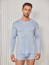 [Azzurro] SilkSilky-IT Long Sleeve Round Neck Maglietta da uomo 001