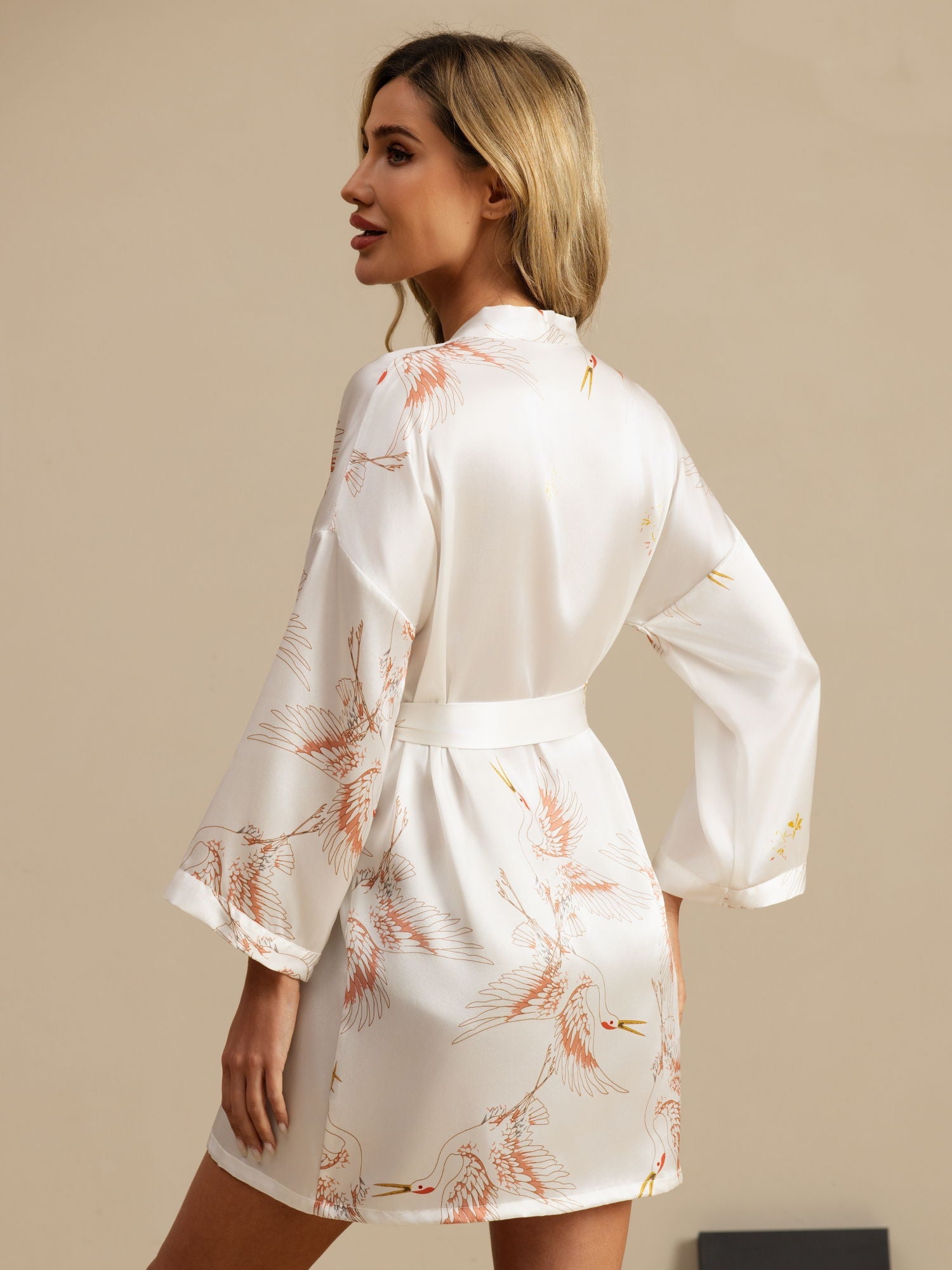 [Bianco] SilkSilky-IT 19Momme A tre quarti Vestaglia da donna 002