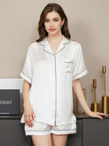 [Bianco] SilkSilky-IT Maniche Corte Collo a Taglio Pigiami da donna 001