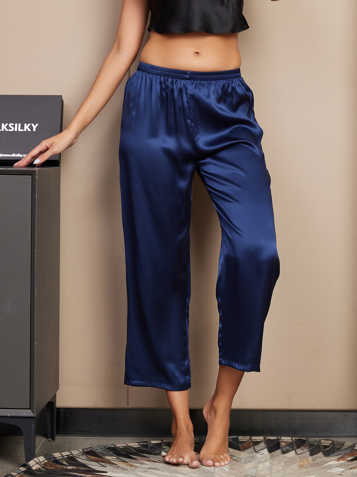[Blu Scuro] SilkSilky-IT Seta pura Womens Sleep Bottoms 001