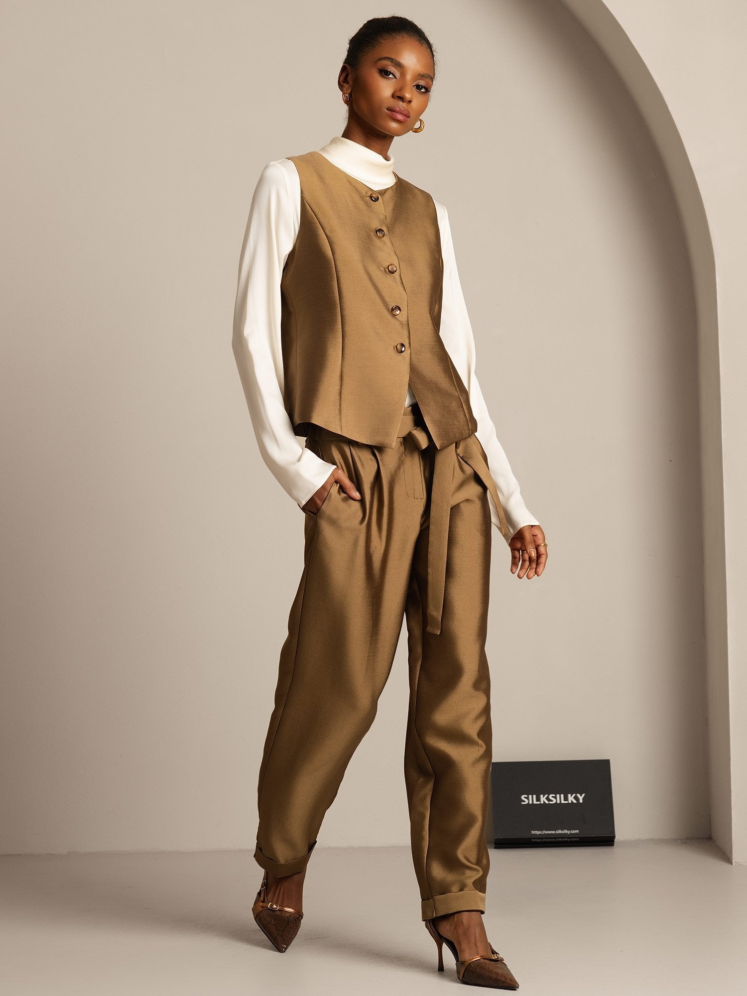 [Bronzo] SilkSilky-IT 32Momme Seta Womens Vest 007,