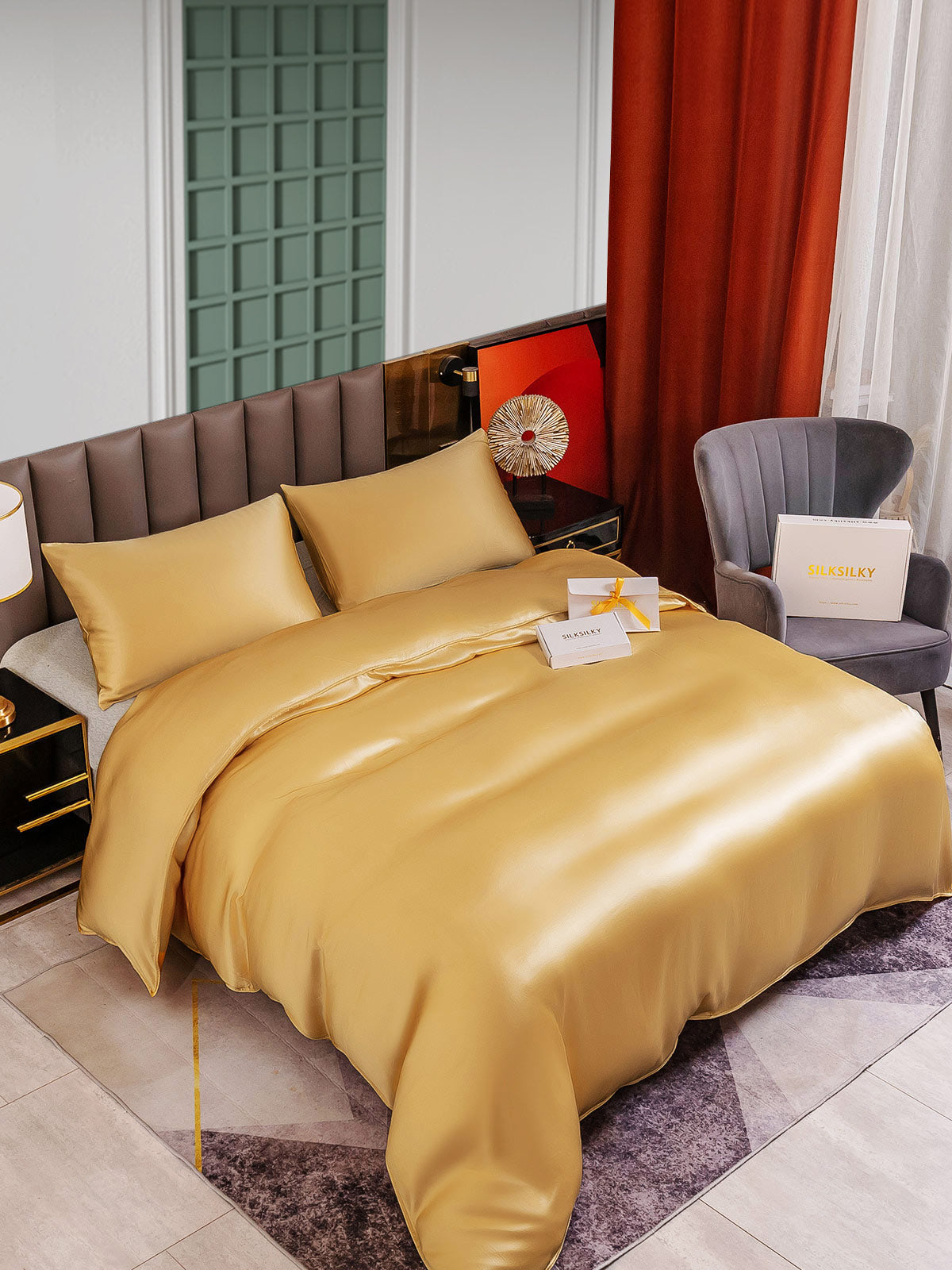 [Champagne] SilkSilky-IT 25Momme Seta pura Bedding Set 004