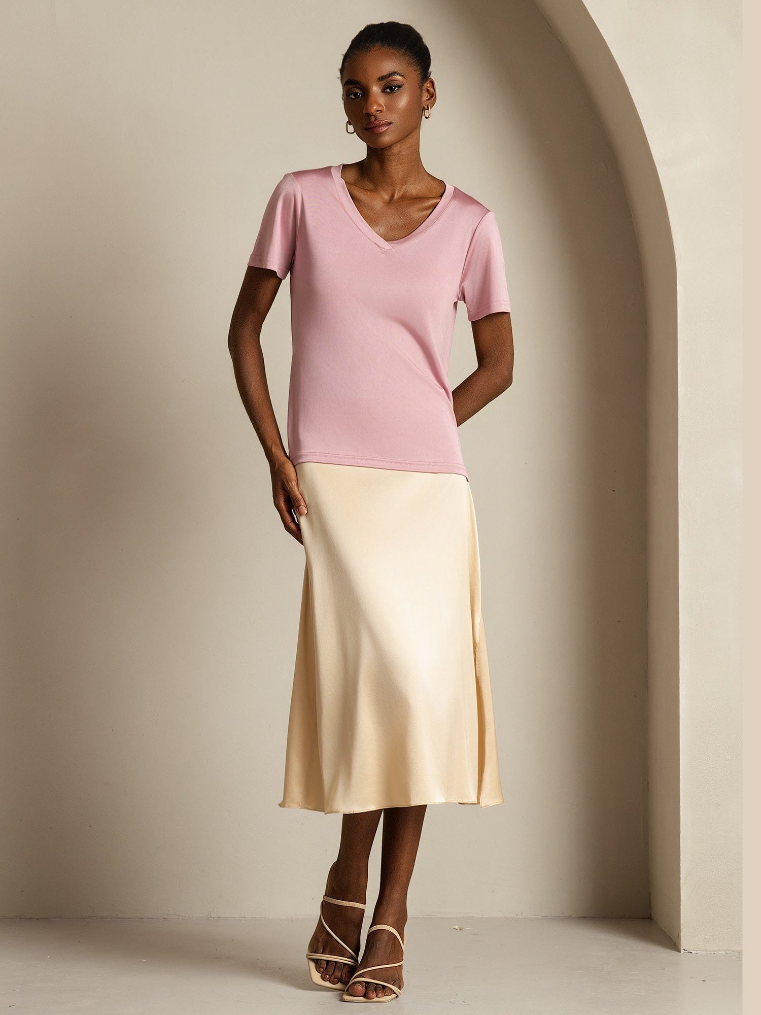 [MalvaPallido] SilkSilky-IT Seta pura Womens T-Shirt 009