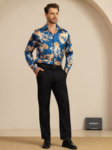 [Drago Navy] SilkSilky-IT Long Sleeve Lapel Collar Camicia da uomo 008
