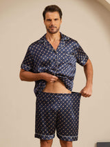[Catena Blu Navy] SilkSilky-IT Short Sleeve Lapel Collar Pigiami da uomo 004