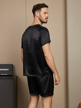 [Nero] SilkSilky-IT Seta pura Maniche Corte Round Neck Pigiami da uomo 002