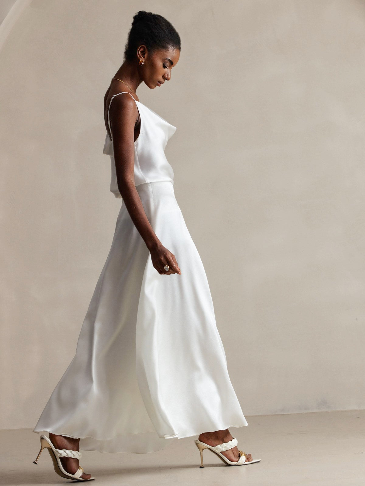 [Bianco] SilkSilky-IT 19Momme Seta Collo drappeggiato Cami 005