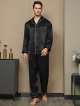 [Nero] SilkSilky-IT Long Sleeve Lapel Collar Pigiami da uomo 006