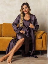 [Grigio Porpora] SilkSilky-IT Manica lunga Scollo a V Set camicia e vestaglia 007