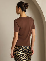 [Caffè] SilkSilky-IT Short Sleeve V Neck Magliette donna 002
