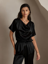 [Nero] SilkSilky-IT Short Sleeve Cowl Neck Bluse 001