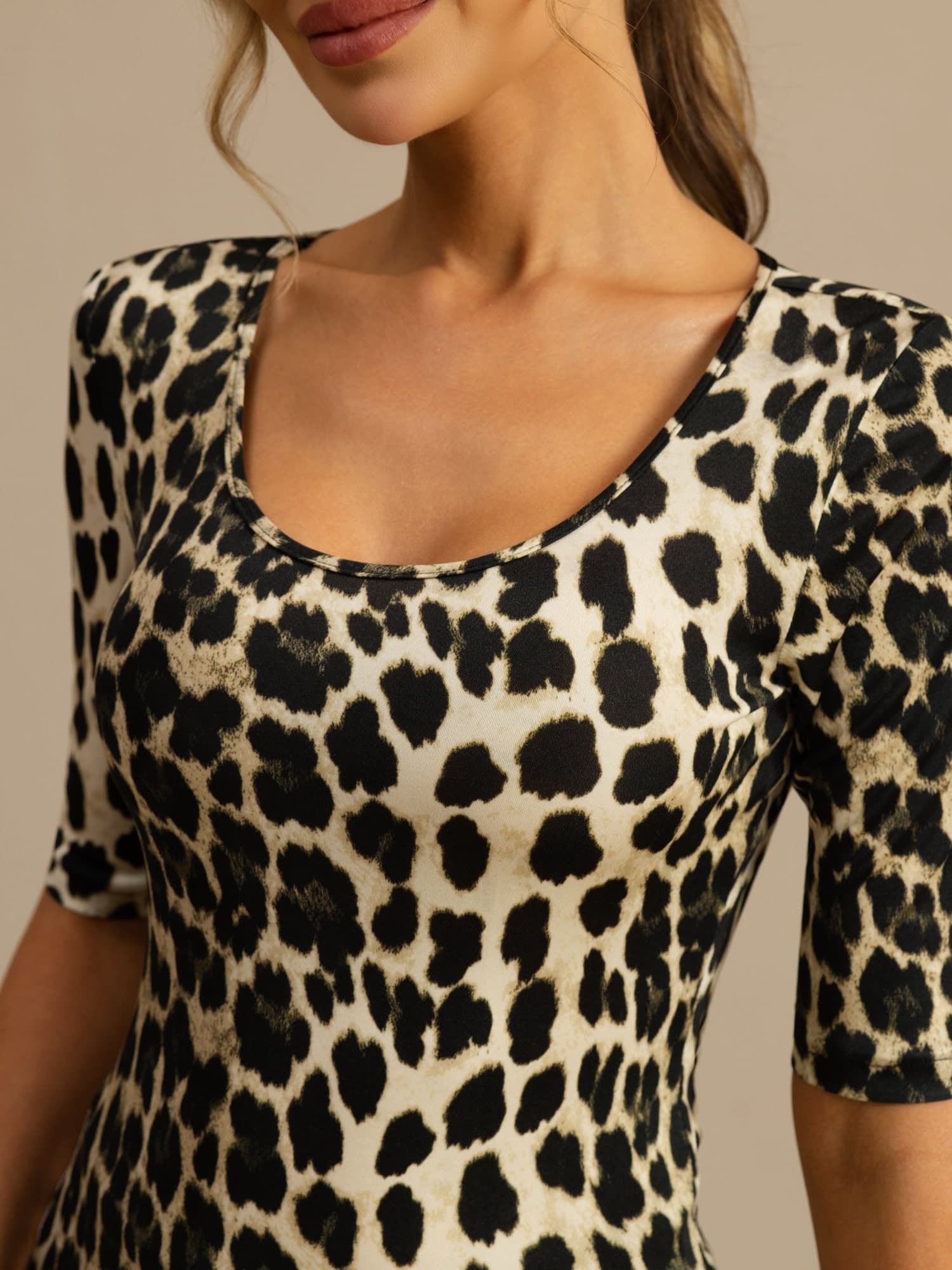 [Leopardo] SilkSilky-IT Manga media Scollo A Coppa Magliette donna 006