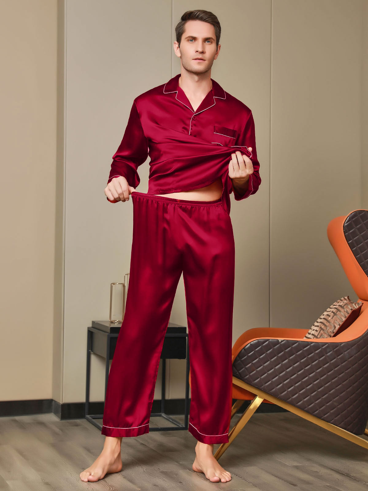 [Rosso] SilkSilky-IT 19Momme Seta pura Mens Pajamas 007