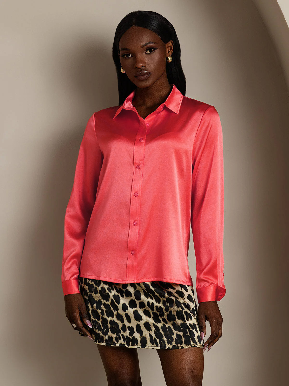 [Rosso Imperiale] SilkSilky-IT 19Momme Manica lunga Colletto con Revers Camicie da donna 003