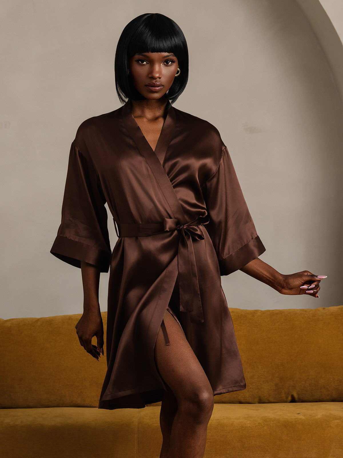 [Caffè] SilkSilky-IT Seta pura Womens Robe 007