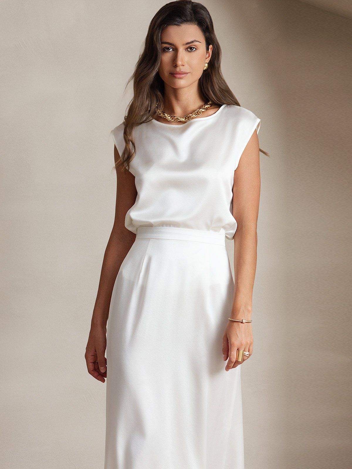 [Bianco] SilkSilky-IT 19Momme Seta Womens T-Shirt 003