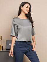 [Grigio Scuro] SilkSilky-IT Manga media Scollo A Coppa Magliette donna 001