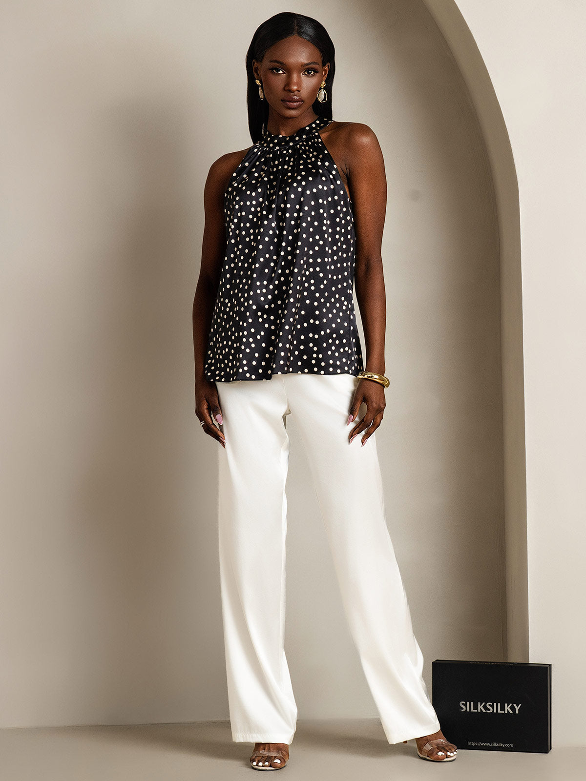 [Nero+Bianco] SilkSilky-IT 19Momme Seta Womens T-Shirt 007