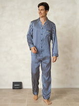 [Righe Navy] SilkSilky-IT 19Momme Seta pura Mens Pajamas 001,