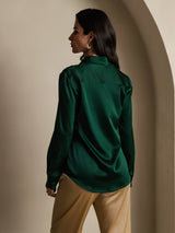 [Verde Scuro] SilkSilky-IT 19Momme Manica lunga Colletto con Revers Camicie da donna 002