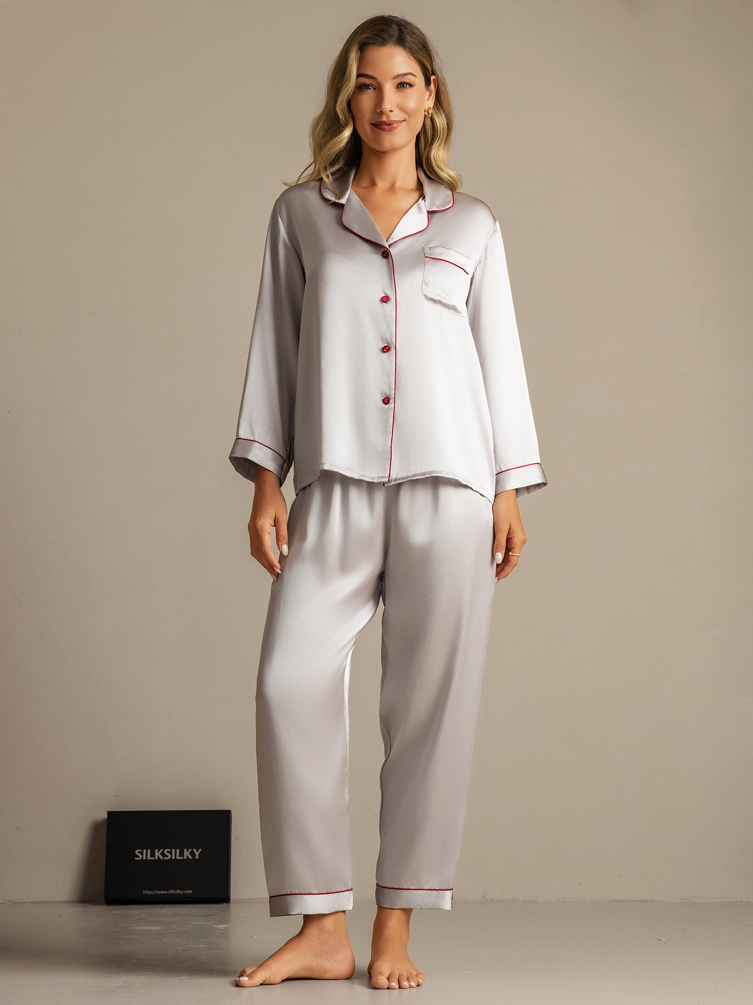[Argento] SilkSilky-IT Seta pura Womens Pajamas 001