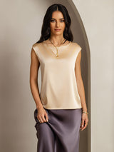 [Champagne] SilkSilky-IT Cap Sleeve Round Neck Magliette donna 001