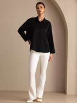 [Nero] SilkSilky-IT Long Sleeve Lapel Collar Camicette 006