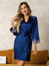 [Blu Scuro] SilkSilky-IT 3/4 Sleeve Vestaglia da donna 001