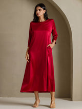 [Vino] SilkSilky-IT 3/4 Sleeve Round Neck Vestiti da donna 001