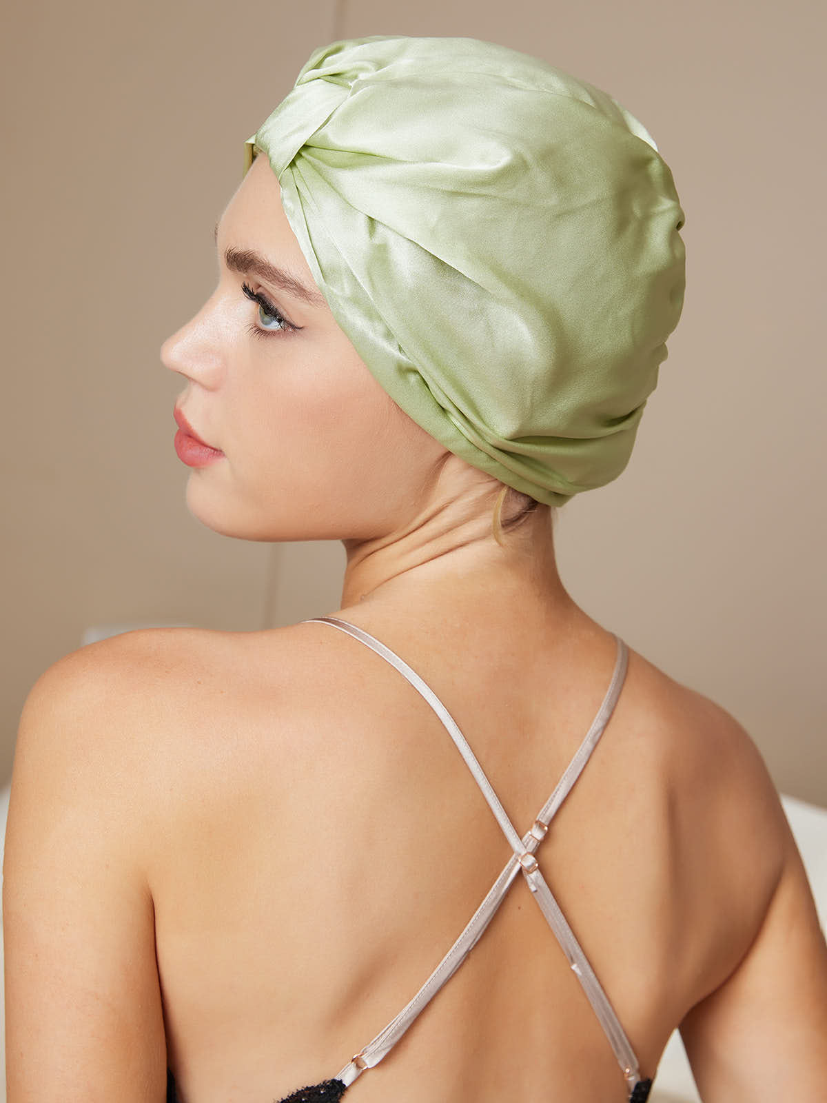 [Verde Chiaro] SilkSilky-IT Seta pura Sleep Cap 004