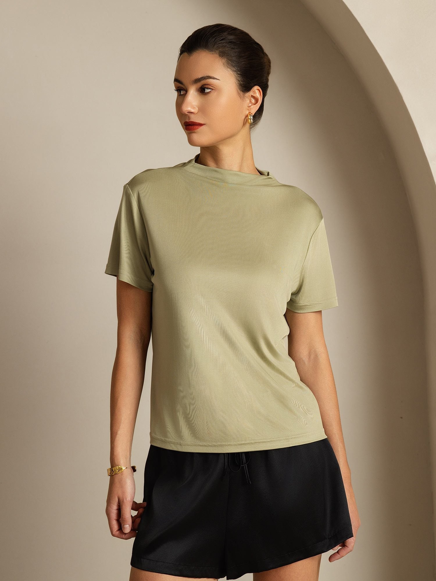 [Erba Secca] SilkSilky-IT Seta pura Colletto risvolto Magliette donna 001