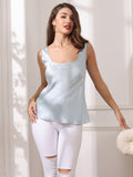 SilkSilky IT Seta pura Senza maniche Collo a U Cami Azzurro 001