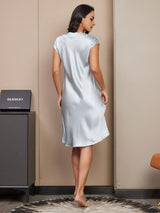 [Azzurro] SilkSilky-IT Cap Sleeve V Neck Camicia da notte 002