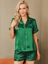 [Verde] SilkSilky-IT Short Sleeve Lapel Collar Pigiami da donna 003