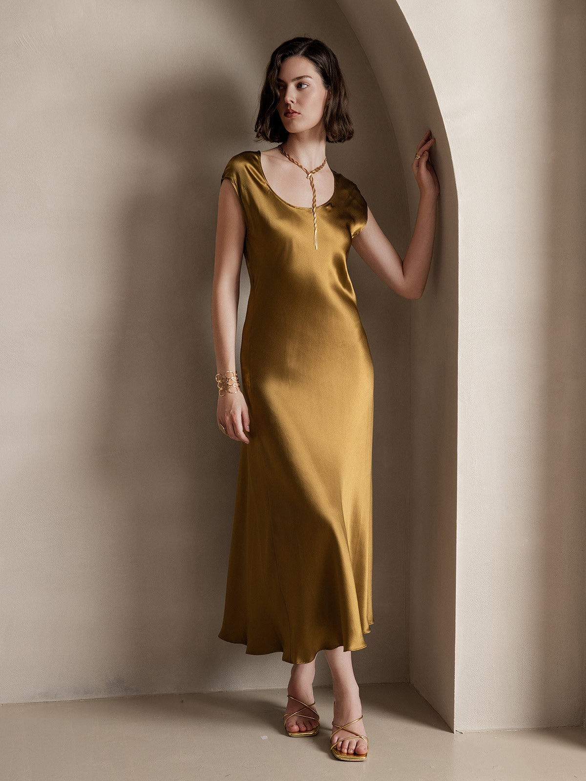 [Marrone] SilkSilky-IT 19Momme Seta Dress 006