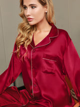 [Vino] SilkSilky-IT Manica lunga Collo a Taglio Pigiami da donna 009