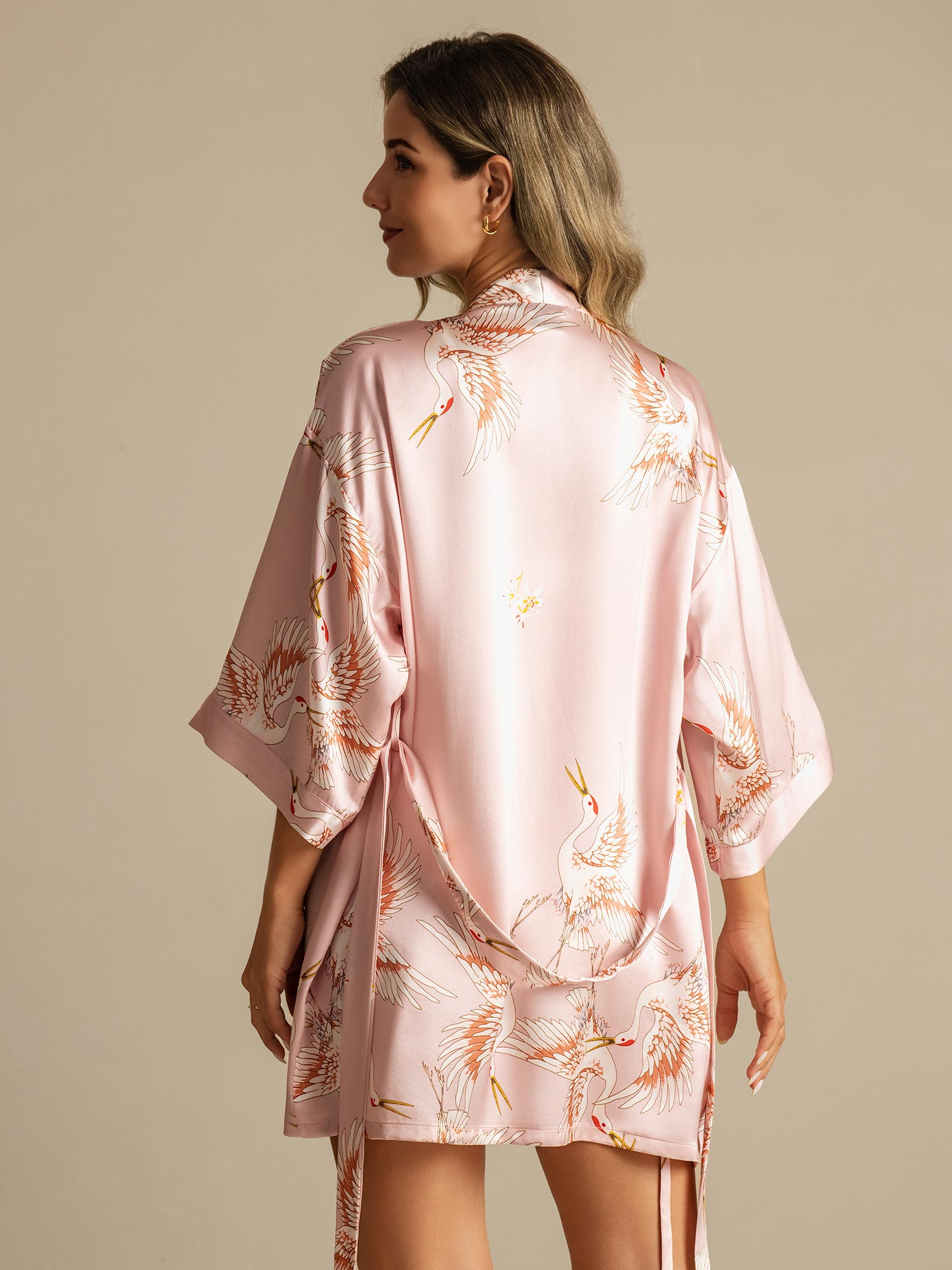 [Rosa] SilkSilky-IT 19Momme A tre quarti Vestaglia da donna 002
