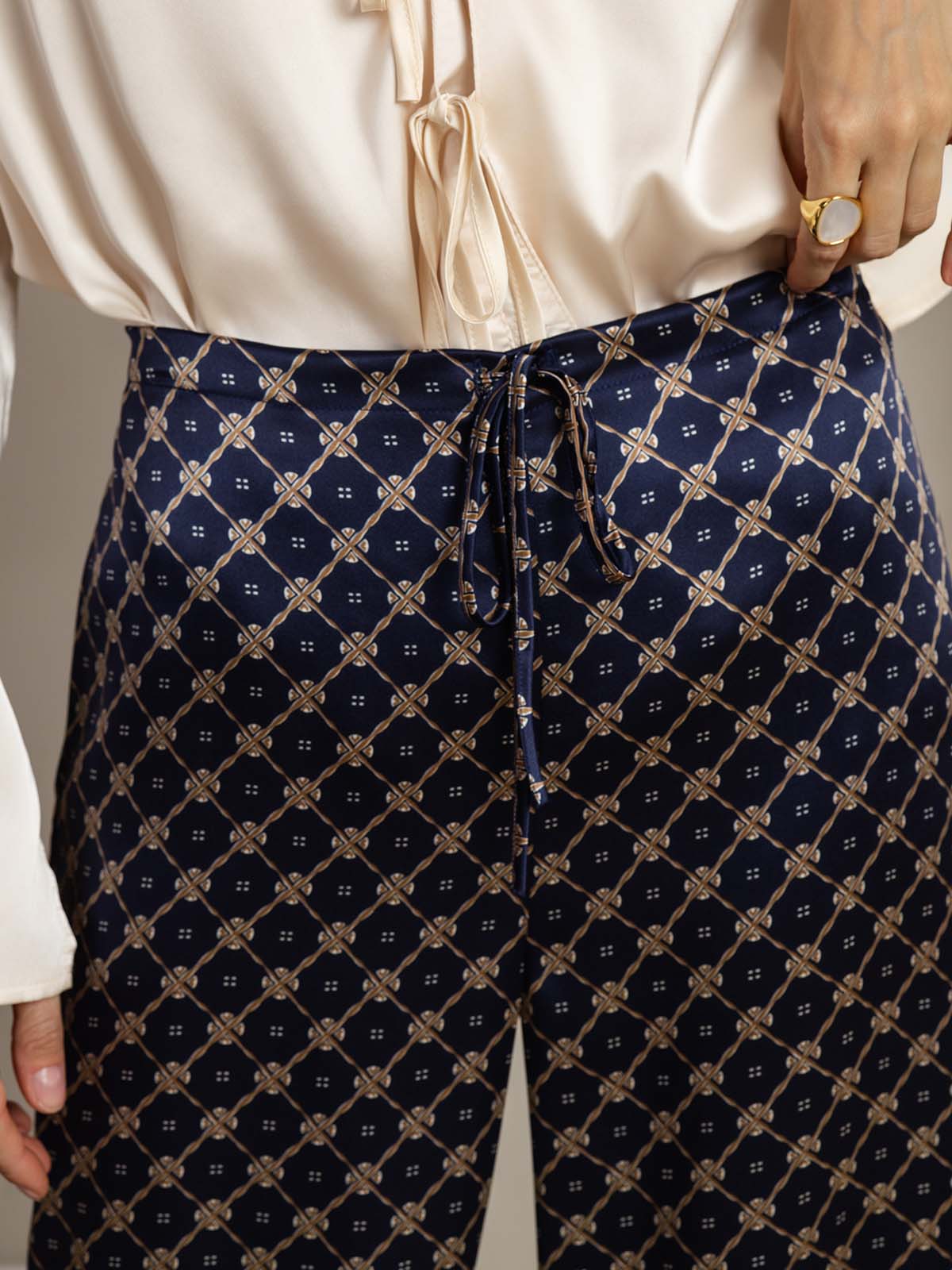 [Catena Blu Navy] SilkSilky-IT 19Momme Seta Womens Pants 005