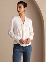 [Bianco] SilkSilky-IT Long Sleeve Tie Neck Bluse 005