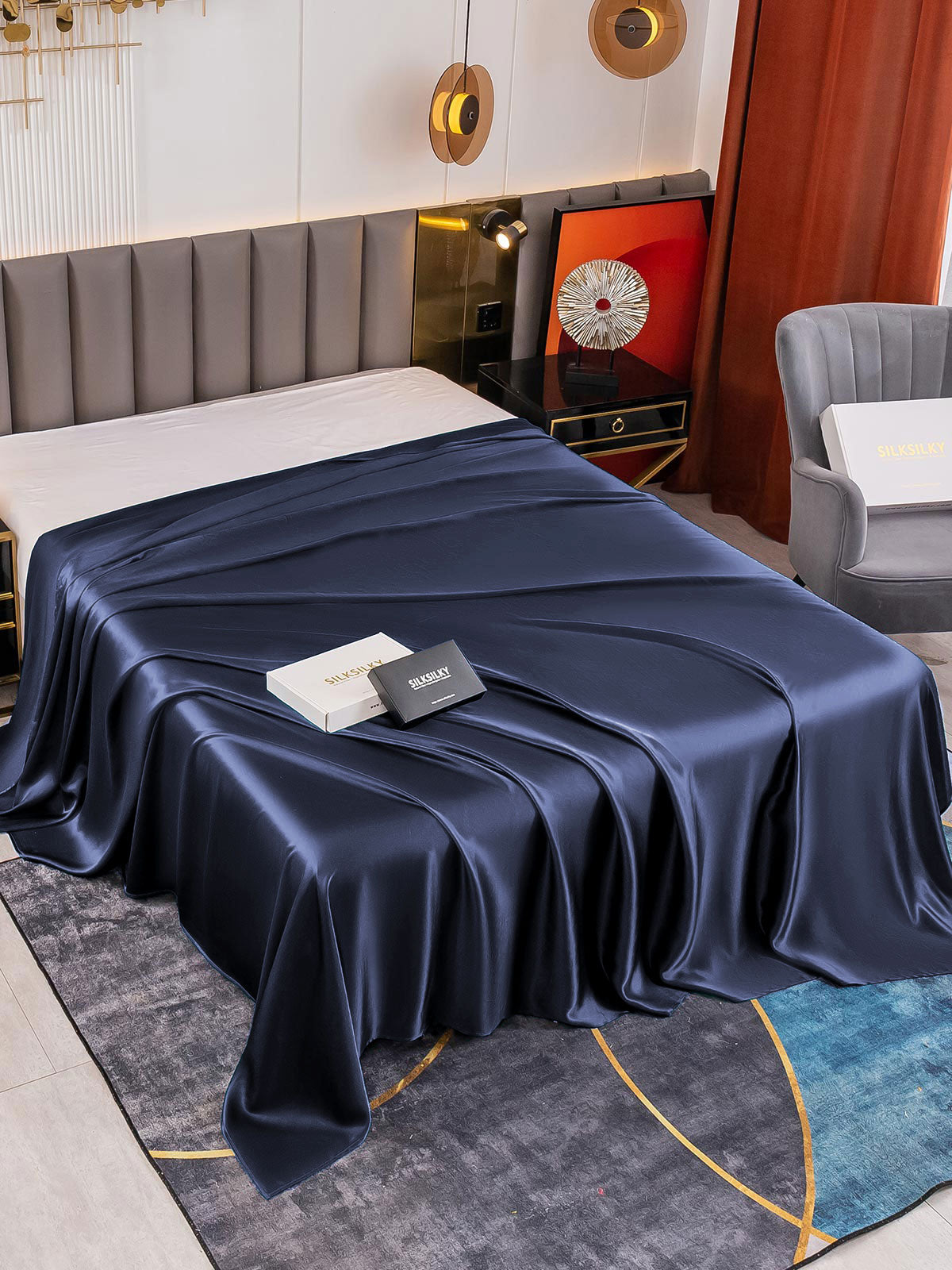 [Blu Scuro] SilkSilky-IT 19Momme Seta pura Sheet 001
