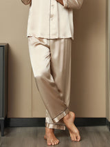 [Marrone Chiaro] SilkSilky-IT Seta pura Mens Sleep Bottoms 004,